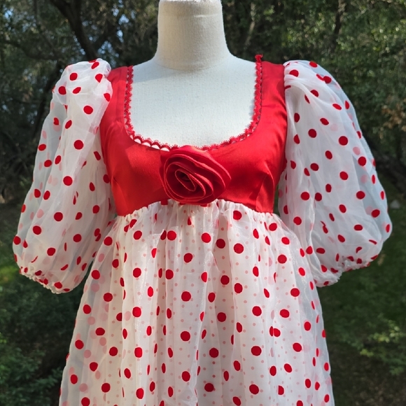 NEW FOR LOVE AND LEMONS RHODA RED POLKA-DOT MIDI DRESS SIZE S - Picture 4 of 12
